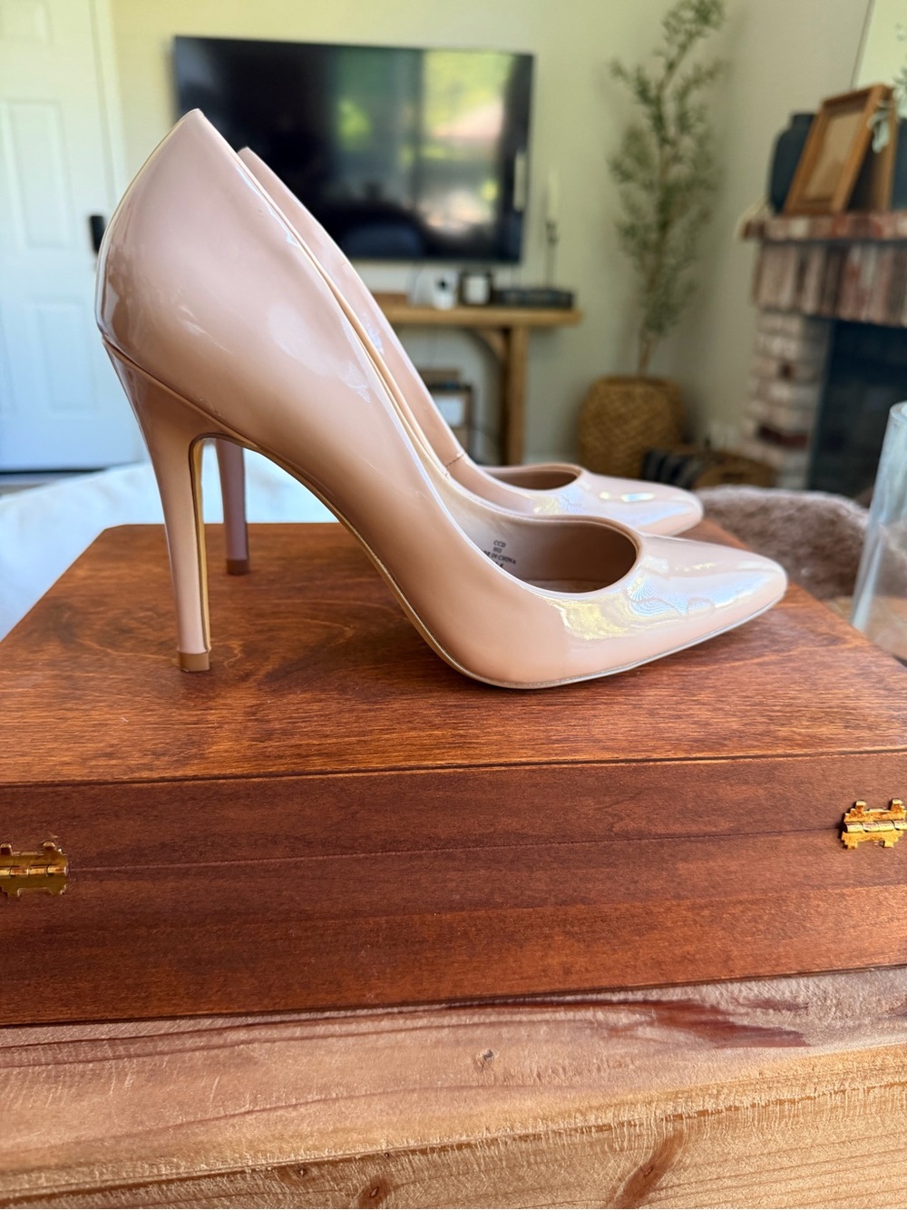 Charles by Charles David Nude Patent Leather Pointed Toe Stiletto Pumps Size 6.5 - Picture 2 of 6